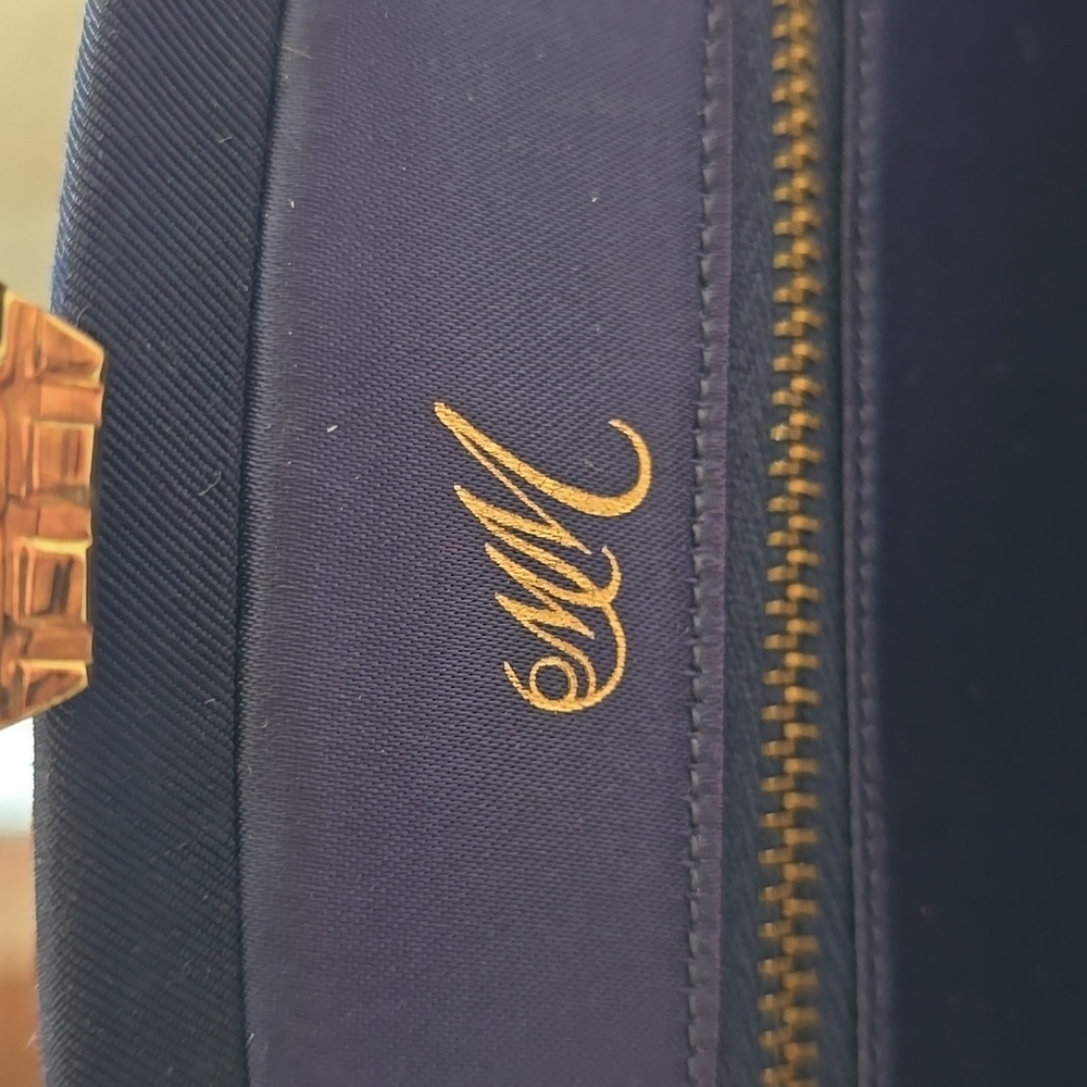 Birks - Navy Pleated Evening Handbag with Gold Hardware​ - Picture 6 of 13